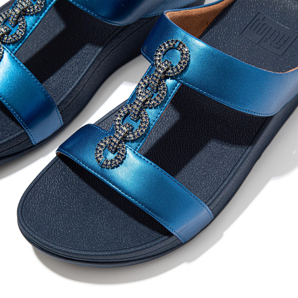 Fitflop Womens Slides - Fino Sparkle - Navy - 957-THAYJL